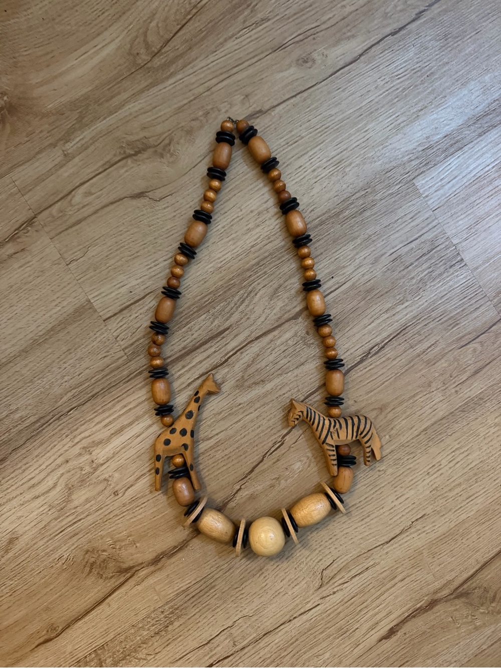 Anthropologie Wooden Animal Bead Necklace - Giraffe & Zebra